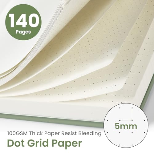 Taja Grid Spiral Notebook for Work, 5.7"x7.9" Spiral Dotted Grid Journal - color: A-Green, style: b-Dotted