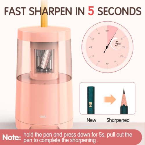 Deli Electric Pencil Sharpener, Automatic Pencil Sharpeners, Pink - color: Pink