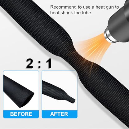 10 FT 1.4 inch 2:1 Heat Shrinkable Braided Sleeving Heat Shrink Sleeve Abrasion Protection Flexibility Wiring Harness Cable Sheath - size: 35mm-1.4"