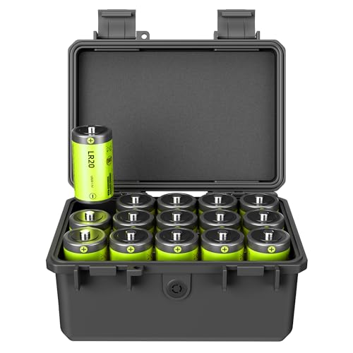 KIWIFOTOS 15 Slots D Battery Organizer Storage Case IP67 Waterproof - color: 15 Slots D Battery Case