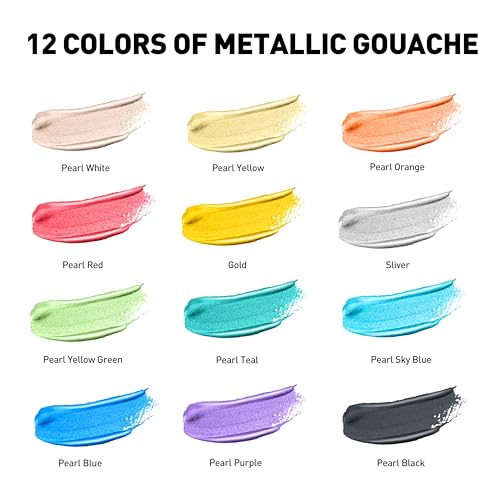HIMI Metallic Jelly Gouache Paint Set, 12 Colors 12g, Jelly Cup Design, Travel carry, Gouache Paint Non Toxic for Canvas and Paper, Art Supplies for Professionals and Beginner - color: Metallic
