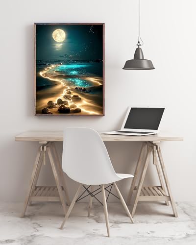 Moonlight Beach Diamond Art Kits for Adults, 5D Diamond Painting for Adults - color: Seaside Moonlight