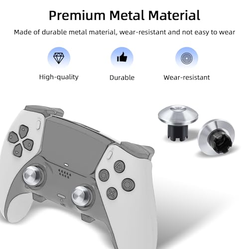 Mcbazel 10 in 1 Metal Thumbsticks Replacement for PS5 Edge Controller, 4 Back Paddles Triggers Buttons + 6 Metal Joystick Caps, Accessories Kit for PS5 - Silver