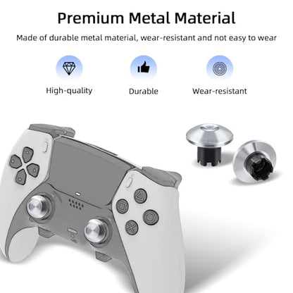Mcbazel 10 in 1 Metal Thumbsticks Replacement for PS5 Edge Controller, 4 Back Paddles Triggers Buttons + 6 Metal Joystick Caps, Accessories Kit for PS5 - Silver