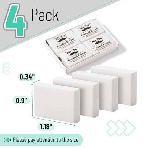 Mr. Pen- Kneaded Erasers, 0.9" x 1.18", 4 Pack, White - color: White, size: 4 Pack, 1.18" x 0.9"
