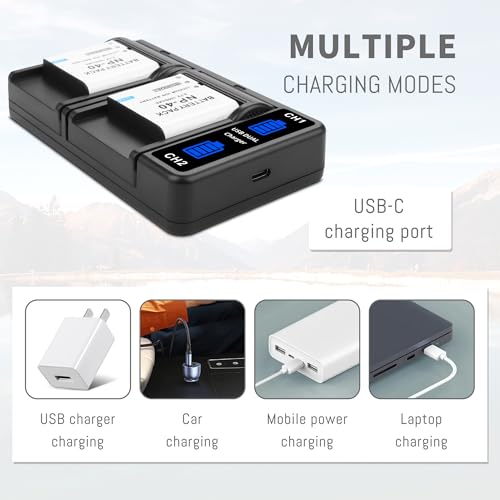 3Pack NP-40 Battery USB Dual-Channel Charger for Casio NP-40 Exilim EX-Z400