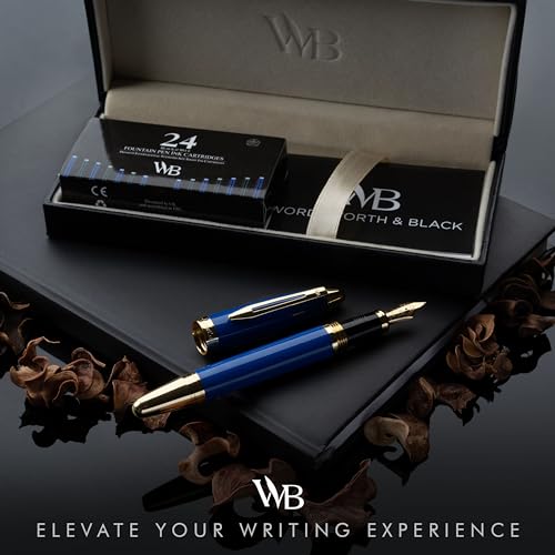 Wordsworth & Black Majesti Luxury Fountain Pen Set for Writing, Medium Nib - color: Blue Gold, style: Medium Nib