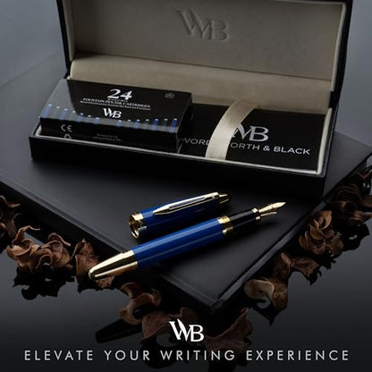 Wordsworth & Black Majesti Luxury Fountain Pen Set for Writing, Medium Nib - color: Blue Gold, style: Medium Nib