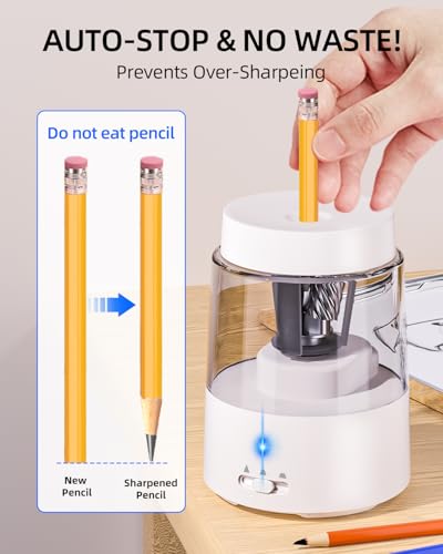 ZMOL Rechargeable Electric Pencil Sharpener, Auto Stop, White - color: B-white
