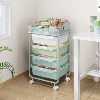 SYKIARIOL 4-Drawer Rolling Storage Cart with Mesh Top,Green - color: Gradient Green