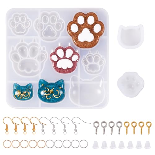 Elecrelive Paw Print Cat Head Silicone Molds Cat Claw Earrings Making Kit - color: Clear-Cat Paw Cat Head