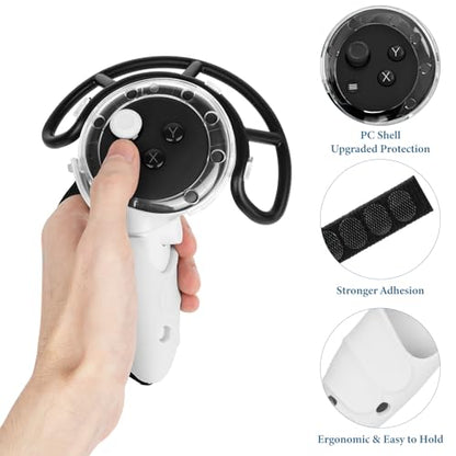 Geekria VR Controller Protector Set Compatible with Meta Quest 3, Clear Shell Bumper Guard with Adjustable Knuckle Straps & Joystick Caps, Anti-Collision Grip Cover (White, 1 Pair) - color: White