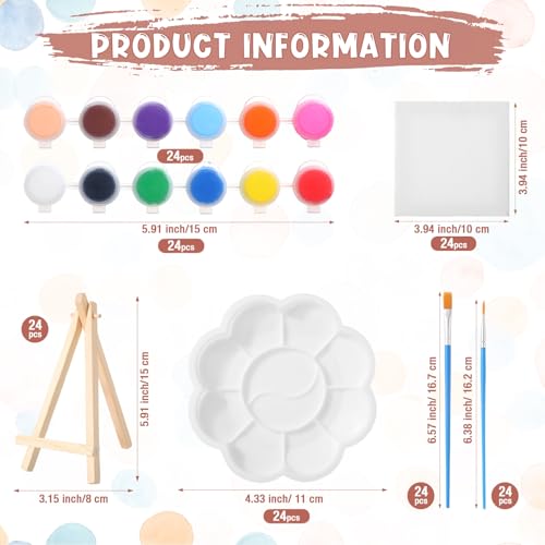 Qilery 24 Set 4 x 4 Inch Mini Canvas Panels Easel Painting Kit, 12 Colors - size: 4" X 4"