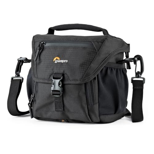 Lowepro LP37117, Nova 140AW II Camera Bag, Customizable, Portable, Fits Mirrorless with 17-85mm Attached Lens, Compact Drone, Flash, Black - size: 140AW II