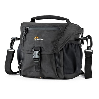 Lowepro LP37117, Nova 140AW II Camera Bag, Customizable, Portable, Fits Mirrorless with 17-85mm Attached Lens, Compact Drone, Flash, Black - size: 140AW II
