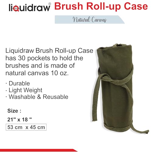 Liquidraw 30 Pocket Roll-Up Canvas Paint Brush Holder, 21 x 18in (Green) - color: Green