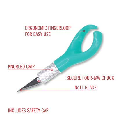 K71 Fingertip Craft Knife, 7-Inch Ergonomic, Finger Loop, Teal - color: Teal