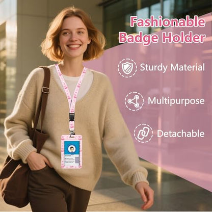 Lanyards for ID Badges, Pink Cherry Bow Cute ID Badge Holder - color: Cherry