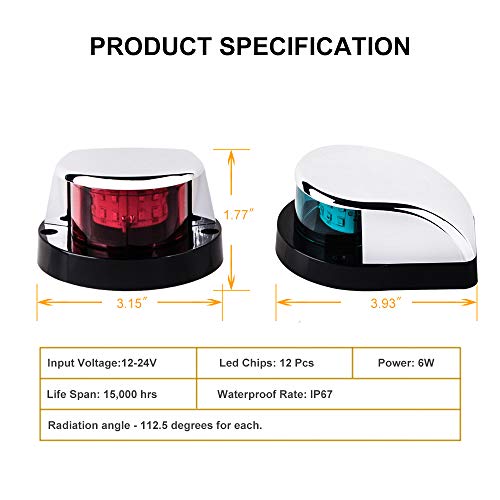 LED Boat Navigations Light Marine Red and Green Bow Light Silver New - color: Silver New Version