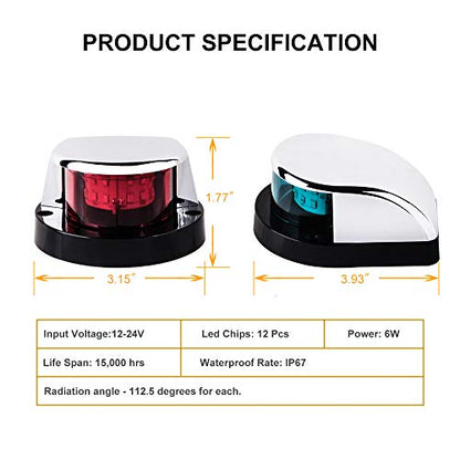 LED Boat Navigations Light Marine Red and Green Bow Light Silver New - color: Silver New Version