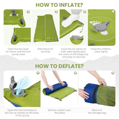 TEKIK Self Inflating Memory Foam Sleeping Pad with Pillow for Camping