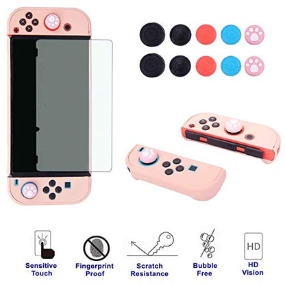 Dockable Case for Nintendo Switch - COMCOOL 3 in 1 Protective Cover Case for Nintendo Switch and Joy-Con Controller with Screen Protector and Thumb grips - Pink - color: Pink