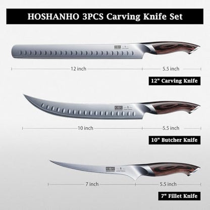 HOSHANHO Carving Knife Set 3PCS, Japanese Brisket Slicing Knife Sets - size: 12"