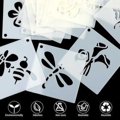 100 Pcs Small Stencils for Painting on Wood 2" x 2" (Flower Plants Insect) - color: Plants