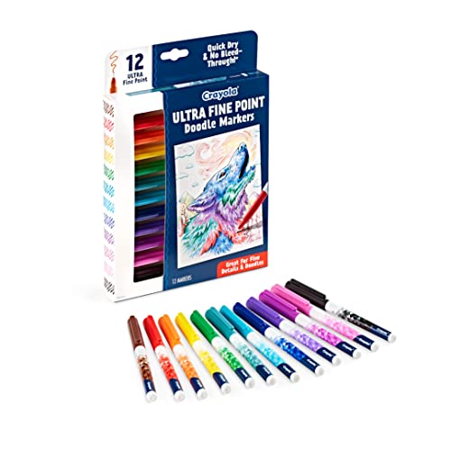 Crayola Ultra Fine Point Markers (12ct), No Bleed Markers for Adult Coloring Books, Doodle Art Marker Set, Lettering, Calligraphy, Drawing - style: Ultra Fine Point