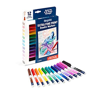 Crayola Ultra Fine Point Markers (12ct), No Bleed Markers for Adult Coloring Books, Doodle Art Marker Set, Lettering, Calligraphy, Drawing - style: Ultra Fine Point