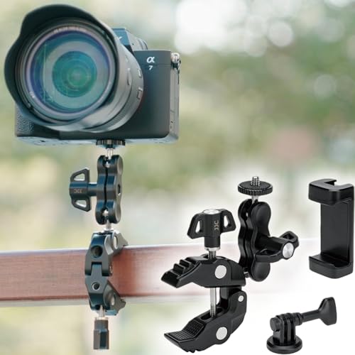 JJC DSLR Super Clamp Camera Mount,Dual Ball Head,w. 1/4"-20 3/8"-16 Thread - color: Black -Universal