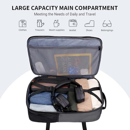 WITZMAN Travel Backpack for Men 40L Convertible Bag Fits 17" Laptop - color: Silvery Grey