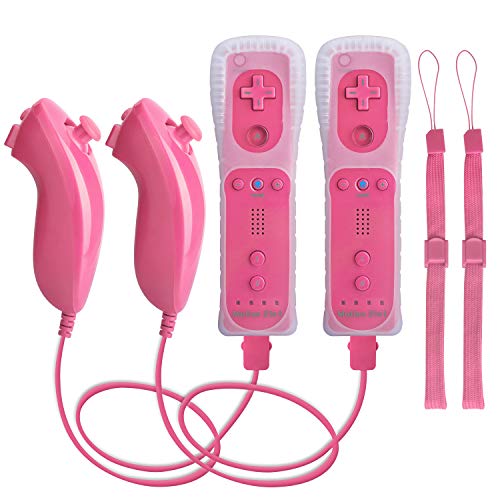 Motion Plus Wii Controllers 2Packs with Nunchucks, Wii Remote Controllers Compatible for wii and Wii U with Built in Motion Plus - color: pink+pink