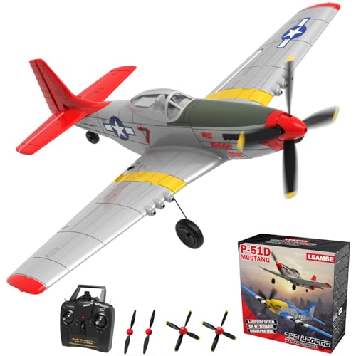 LEAMBE 4 Channel RC Plane, Ready to Fly Aerobatic Aircraft, Easy Control for Beginners, P51 Mustang RC Airplane Best Gift for Adults - color: White, size: Large