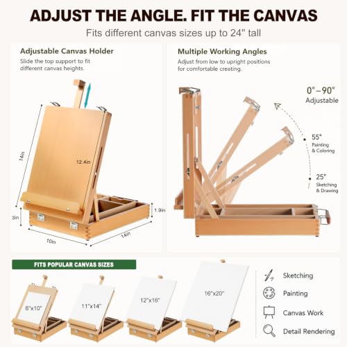 Beechwood Tabletop Easel for Painting, Portable Easel with Shoulder Strap