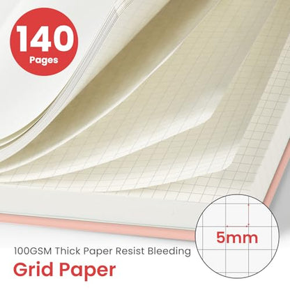 Taja Graph Spiral Notebook for Work, 5.7"x7.9" Squared Graph Paper Notebook - color: B-Pink, style: c-Graph