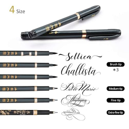 Hand Lettering Calligraphy Pens Brush Marker 4 Size Refillable 6pc