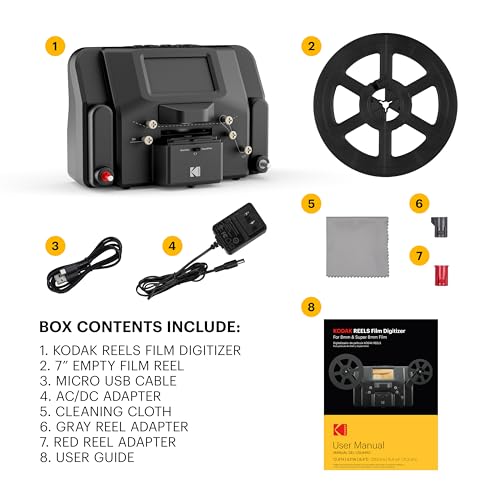 KODAK REELS 8mm & Super 8 Film Digitizer, 1080p MP4, 5" LCD, 8MP Scanner