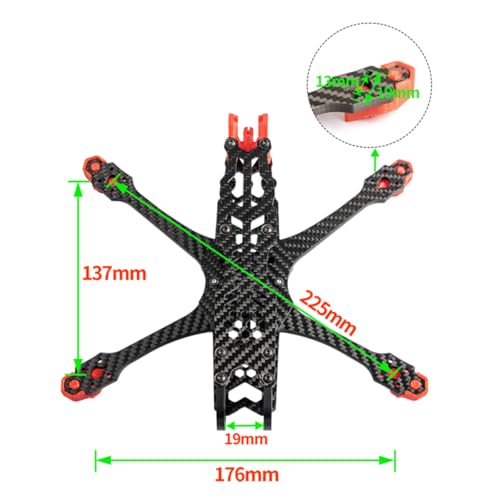 JeeFly 225mm FPV Drone Frame Carbon Fiber 5 inch Quadcopter Freestyle Frame Kit Lightweight X-Class Racing Chassis with Battery Strap (Drone Frame with 3D prints) - size: Drone Frame with 3D prints