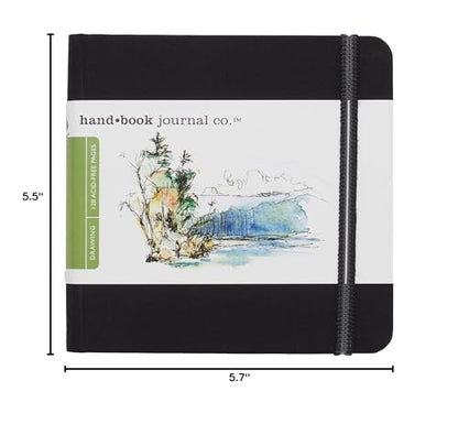 Travelogue Drawing Book, Square 5-1/2 x 5-1/2, Ivory Black Artist Journal