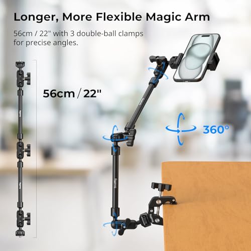 SMALLRIG 22" Magic Arm Clamp, Overhead Phone Mount Holder Stand, Camera Arm - style: Double Ball Joints