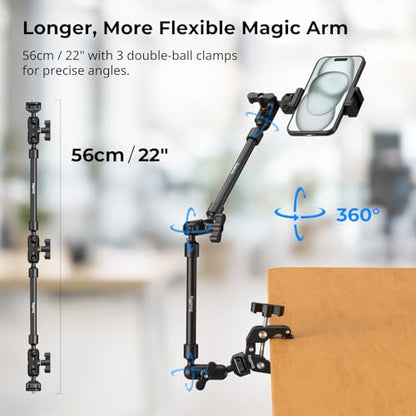 SMALLRIG 22" Magic Arm Clamp, Overhead Phone Mount Holder Stand, Camera Arm - style: Double Ball Joints