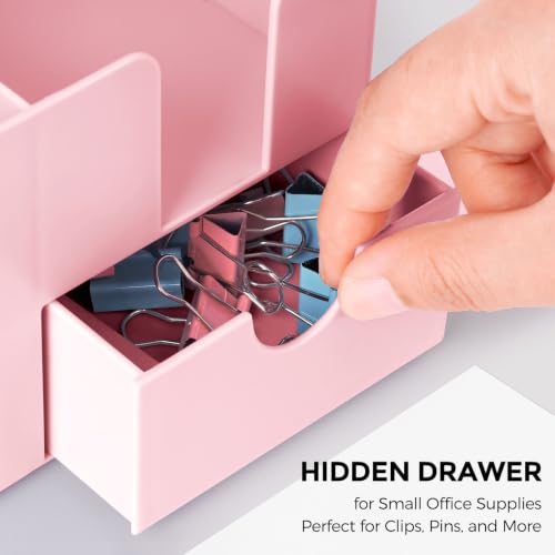 SKYDUE Small Desk Organizer with Sticky Notes Holder,Pen Holder for Desk - color: Pink