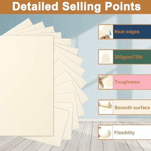 Silunkia 40 Sheets Cream Cardstock 8.5 x 11 Off White Paper 75lb - color: Cream