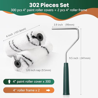 Microfiber Paint Roller 4 Inch, 3/8 Inch Nap, 300 Pack - color: 4 inch paint roller 300 pack