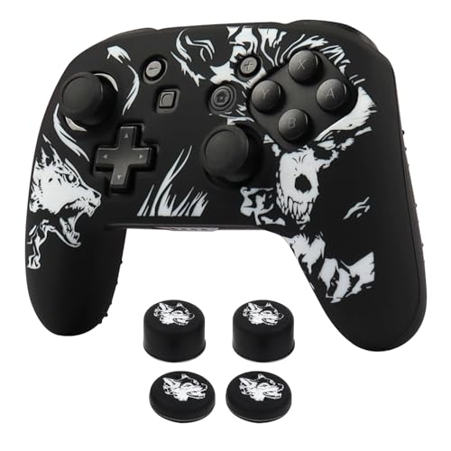 Wolf Controller Skin Cover for NS Switch Pro Controller, RALAN 1 Controller Skin+4 Customised Thumb Grips Caps Accessories - color: Wolf Black White