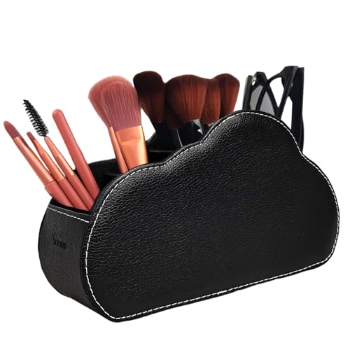 Remote Control Holder - 5 Spacious Compartments TV remote holder Caddy Leather Control Storage Tabletop Desk Organizer for Remote Controller,Office Stationery,Makeup Brush - color: Classic Black