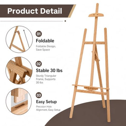 Adjustable Pine Wooden Painting Easel, Art Easel for Display - color: Nature