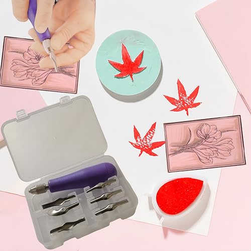 Linoleum Cutter Kit Assortment Carving Tools for DIY Block Printing, Includes 6 Blades ，Purple
