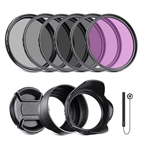 NEEWER 67mm ND Filter Kit and Lens Accessories, ND2 ND4 ND8 UV FLD CPL(Circular Polarizing) Filter Set with Lens Cap/Tulip Shaped Lens Hood - size: 67mm